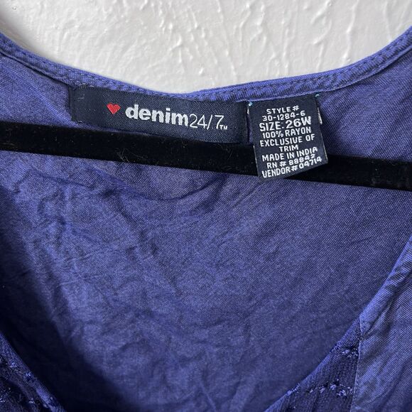 Denim Assymetrical Top Women’s Plus Sz‎ 26 Blue 3/4 Bell Sleeve Rena Fairy - Picture 6 of 8